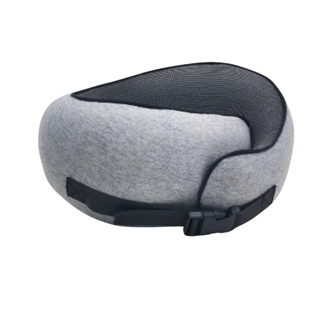 Portable, compact travel neck pillow with ergonomic design for comfortable flight & journey support.