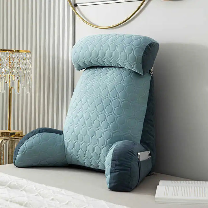 Soft velvet back support cushion, ideal for relaxation and ergonomic comfort while sitting or reading.