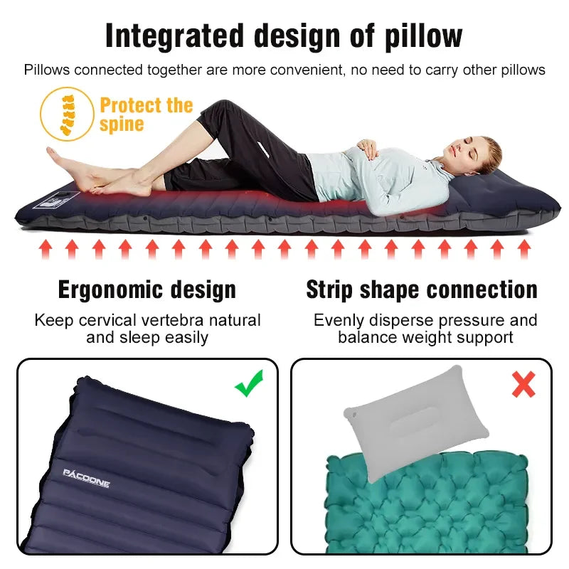 Compact self-inflating camping mattress, ultralight and portable with built-in pump