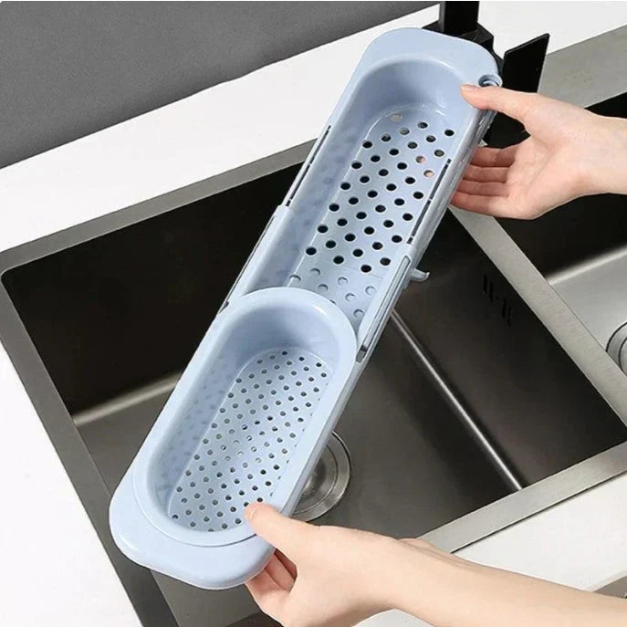 SinkEase expandable kitchen sink rack for dish drying & kitchen tools. Adjustable PP plastic sponge and brush holder.