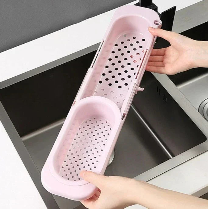 Versatile expandable kitchen sink organizer rack, ideal for dish drying, sponge & brush storage. Hygienic PP plastic.