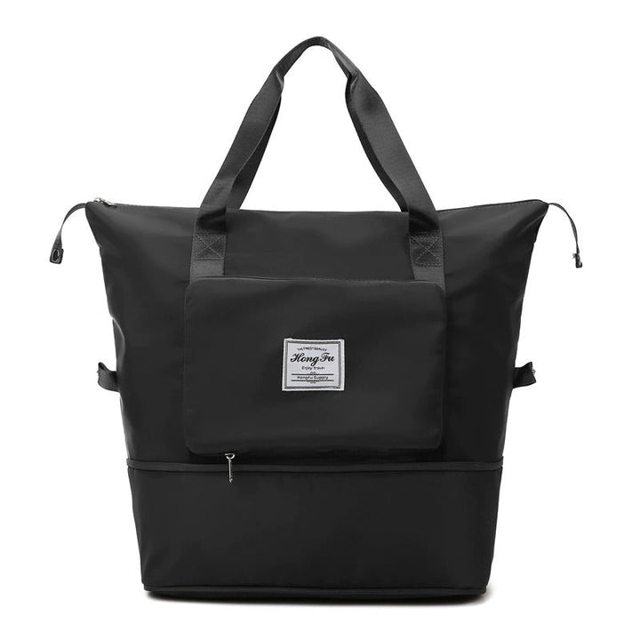 Expandable waterproof weekender travel bag for women, purple, folded flat for storage
