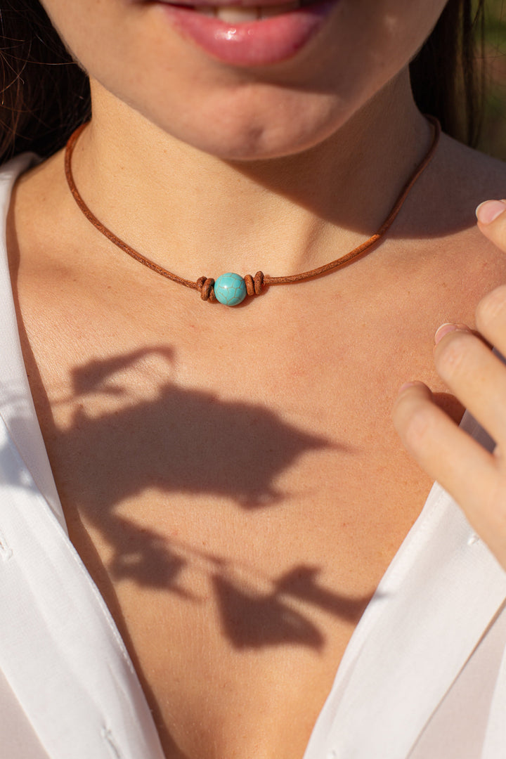 Womens turquoise gemstone choker necklace, a spiritual healing stone and elegant fashion jewelry.