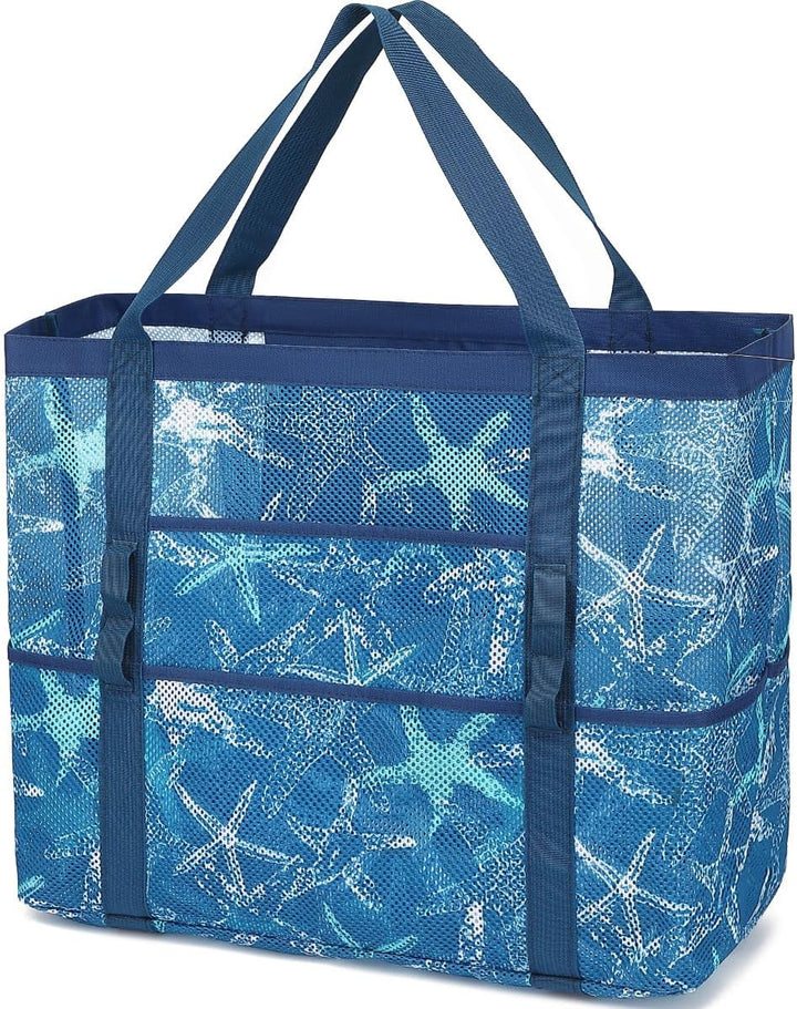 Extra large clear mesh beach bag, sandproof and easy to clean, black trim