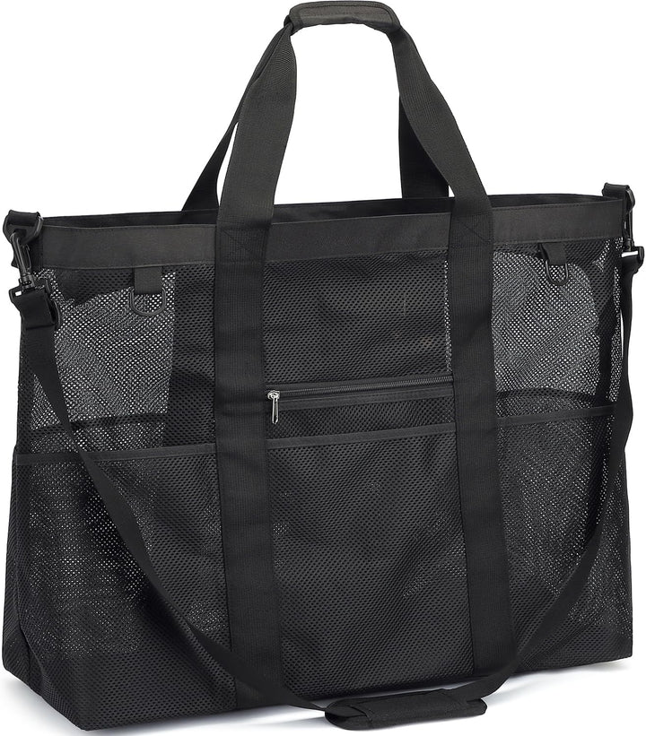 Clear mesh beach tote bag, 8 pockets, perfect for pool, beach, or travel