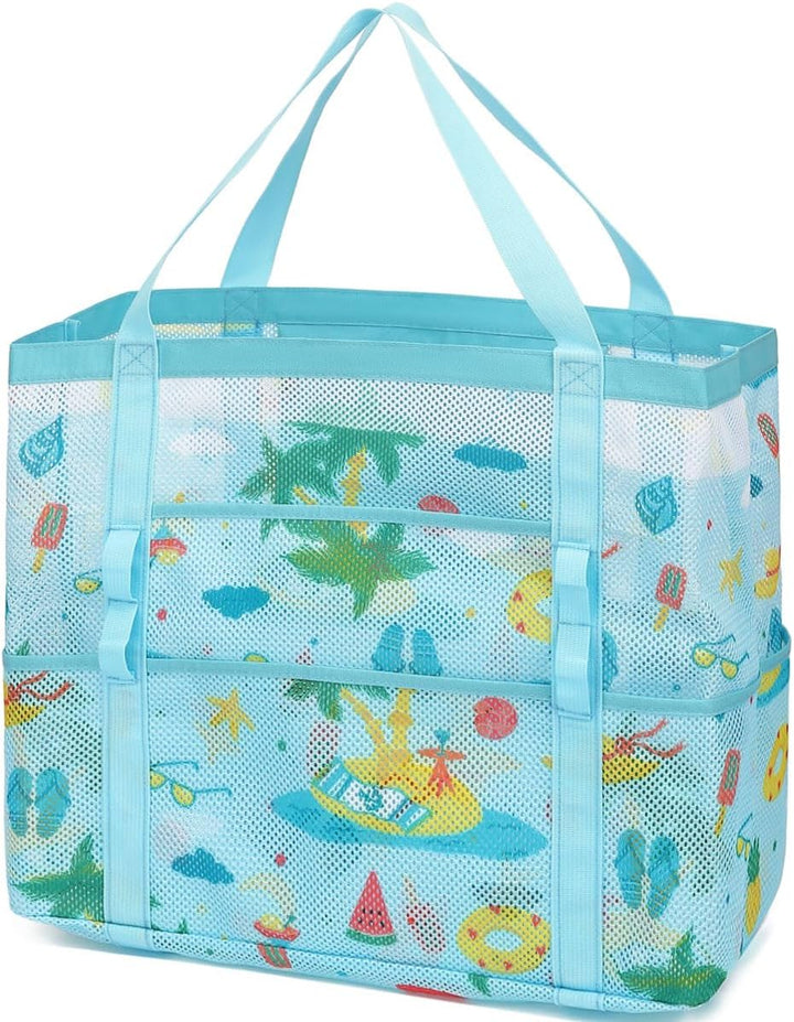 Sandproof clear mesh beach tote for stress-free beach days, black accents