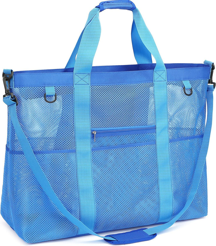 Clear mesh beach tote, 8 pockets, keeping essentials organized and accessible