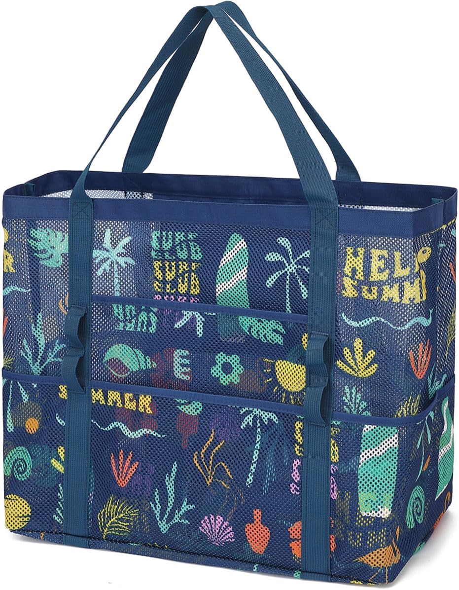 Sandproof clear mesh beach bag, easy to shake out sand and debris