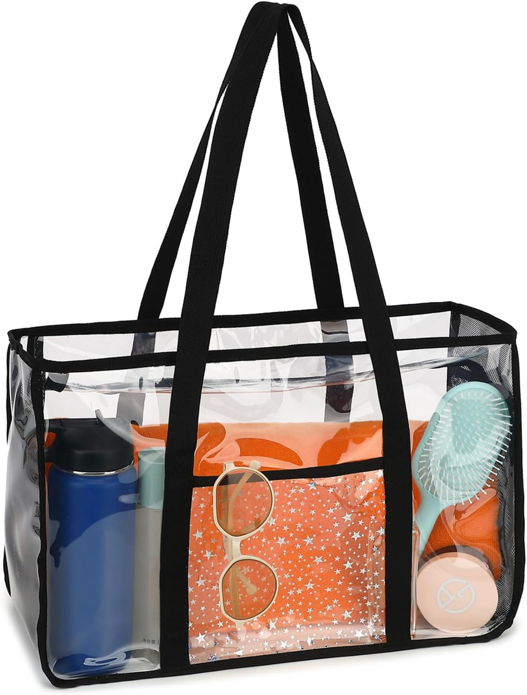 Unisex clear mesh beach bag, lightweight and foldable for easy storage