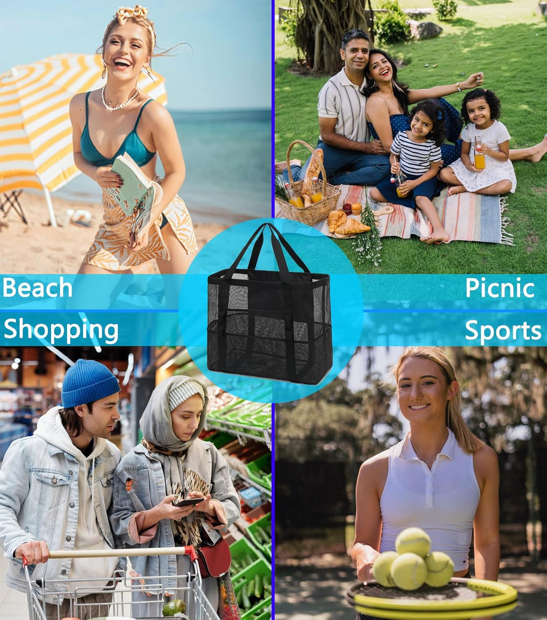 Large clear mesh beach bag with comfortable shoulder straps for easy carry