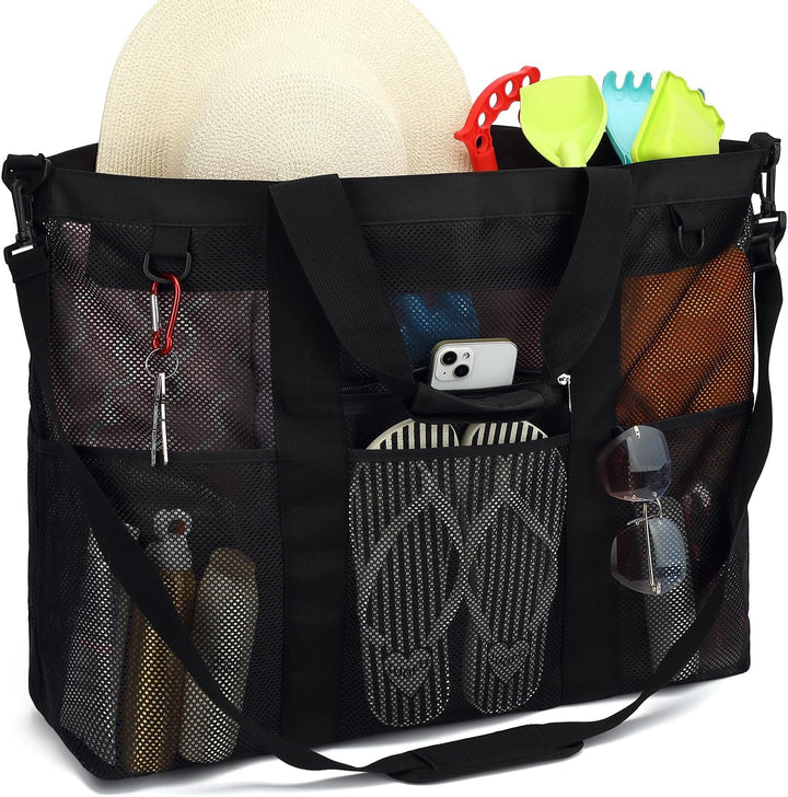 Extra large clear mesh pool tote, great for carrying flotation devices