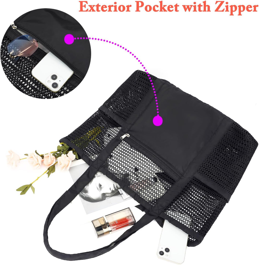Large clear mesh beach bag, perfect for carrying snorkeling gear