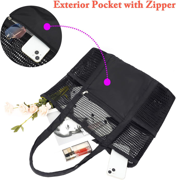 Large clear mesh beach bag, perfect for carrying snorkeling gear