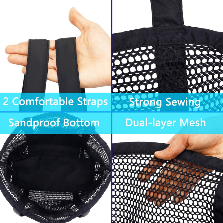 Sandproof clear mesh beach tote, protects electronics from sand infiltration