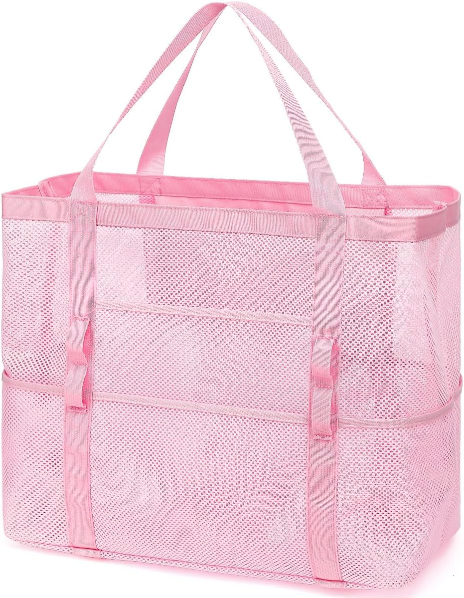 Large clear mesh beach bag, perfect for carrying picnic supplies to the park
