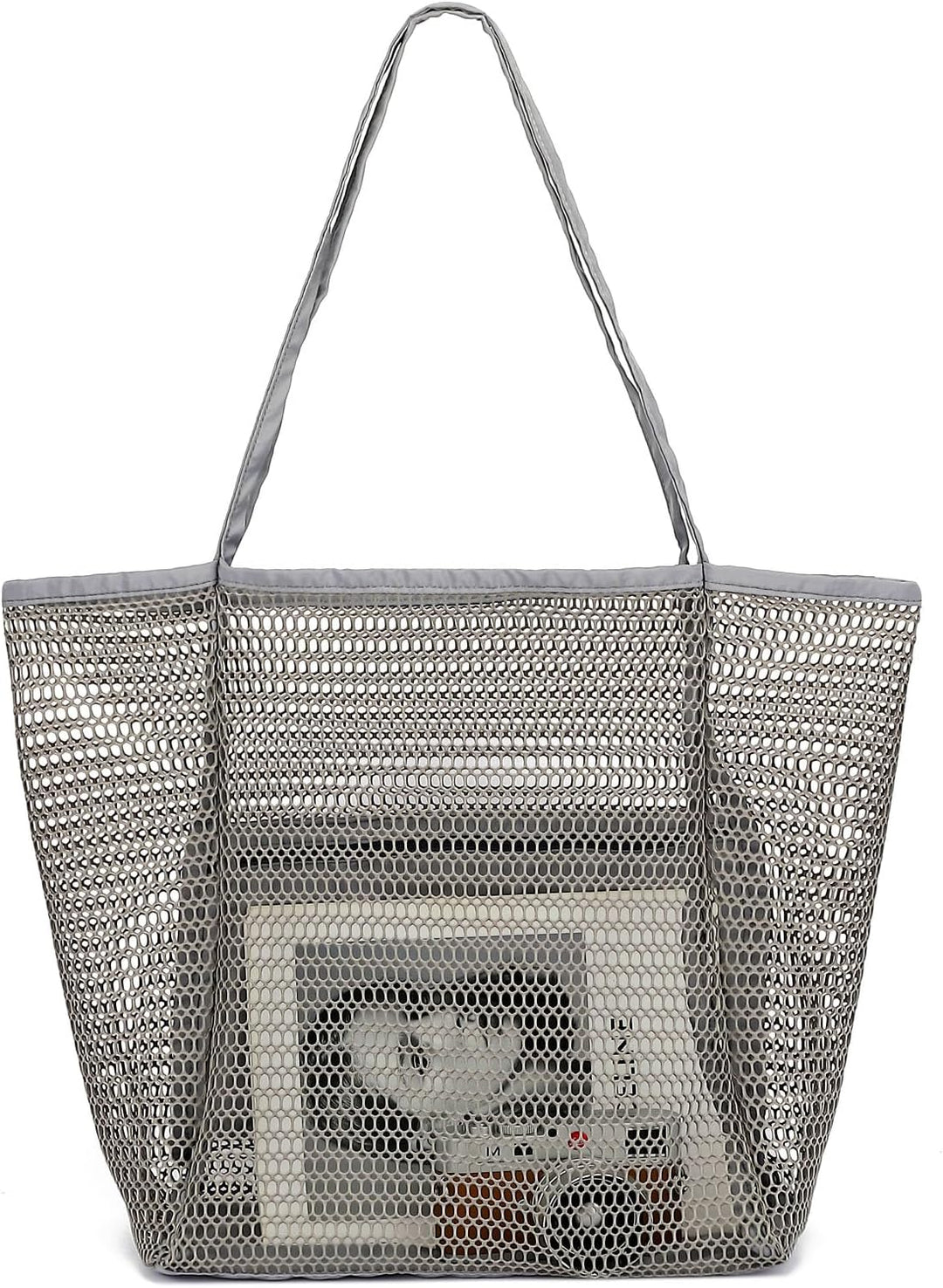 Spacious clear mesh beach tote with convenient pockets for organized packing