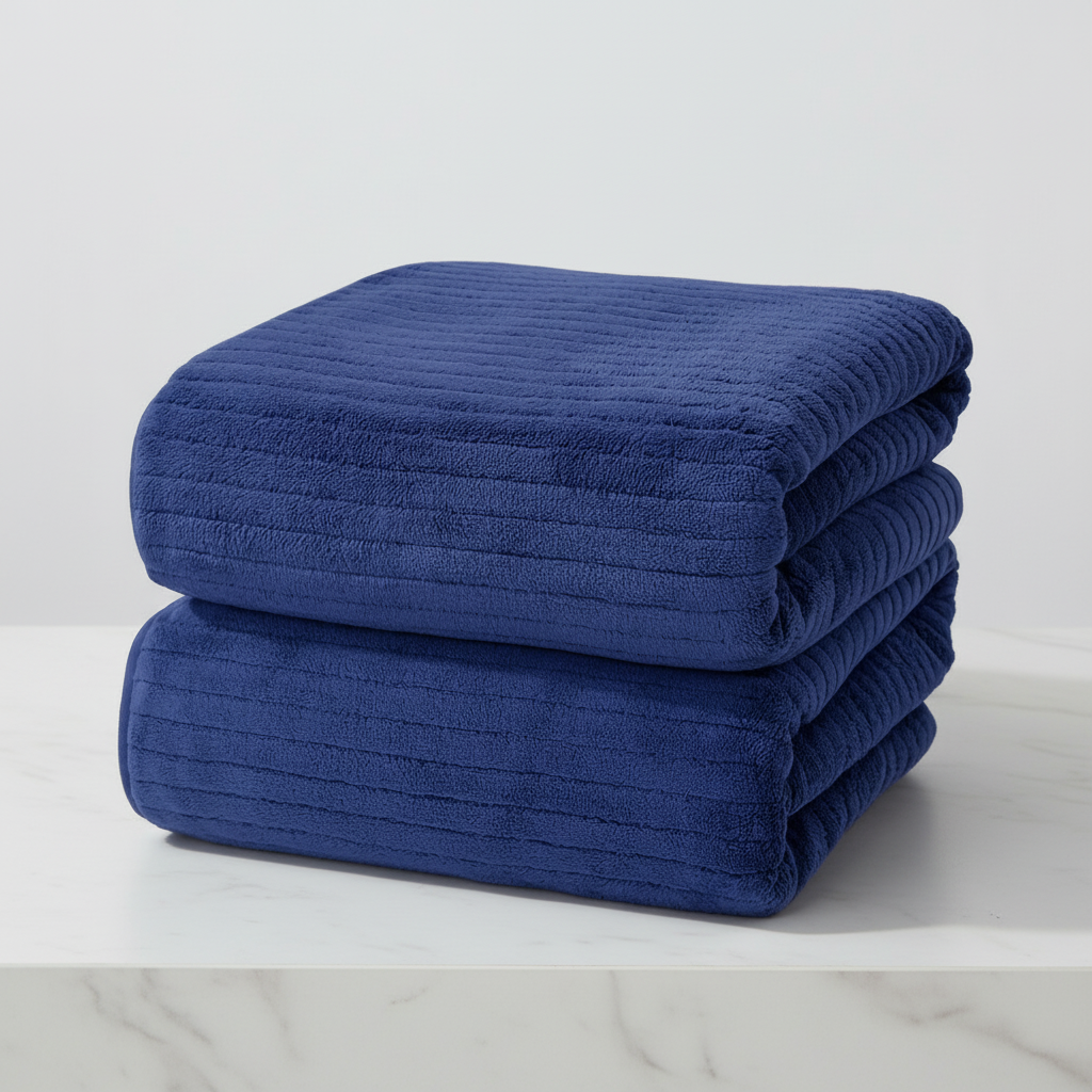 Close-up of a soft extra large microfiber bath towel, demonstrating its plush texture and quick-dry fibers.