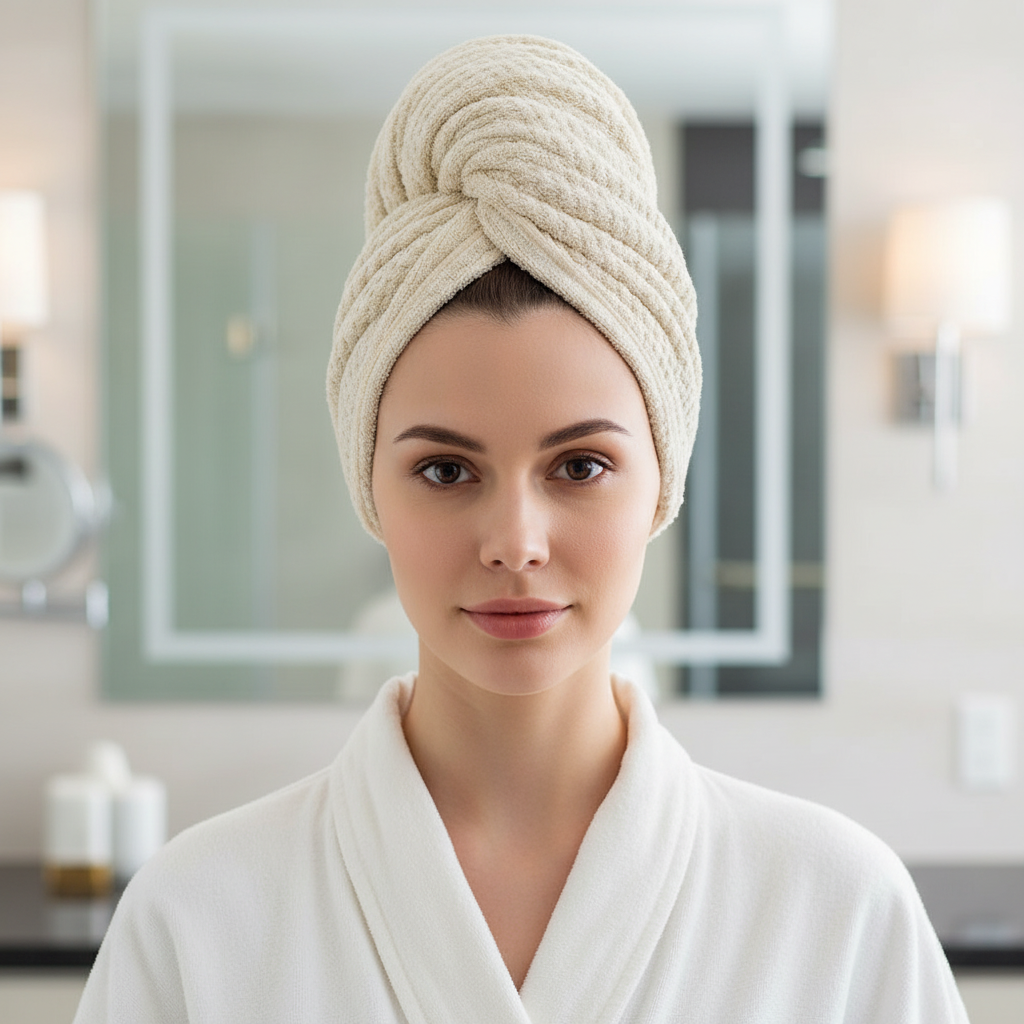 Extra large microfiber hair wrap towel for women in waffle pattern, quick dry and absorbent.