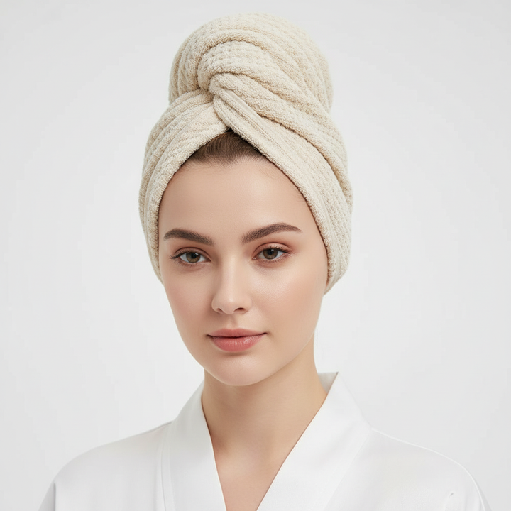 Women's extra large microfiber hair wrap towel, fast-drying bath accessory for hair care.