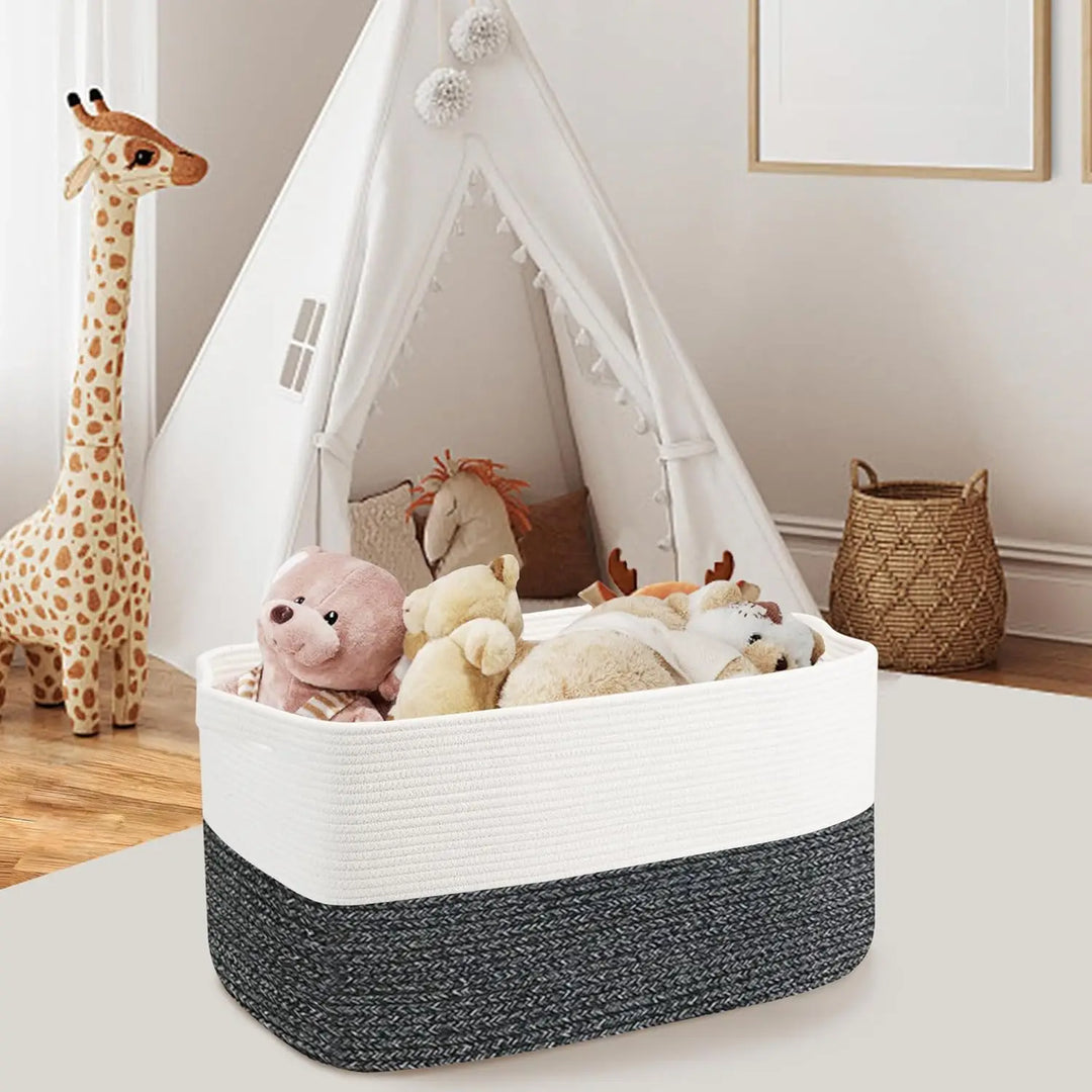 Marlow extra large woven cotton rope storage basket, ideal for organizing toys and blankets, decorative