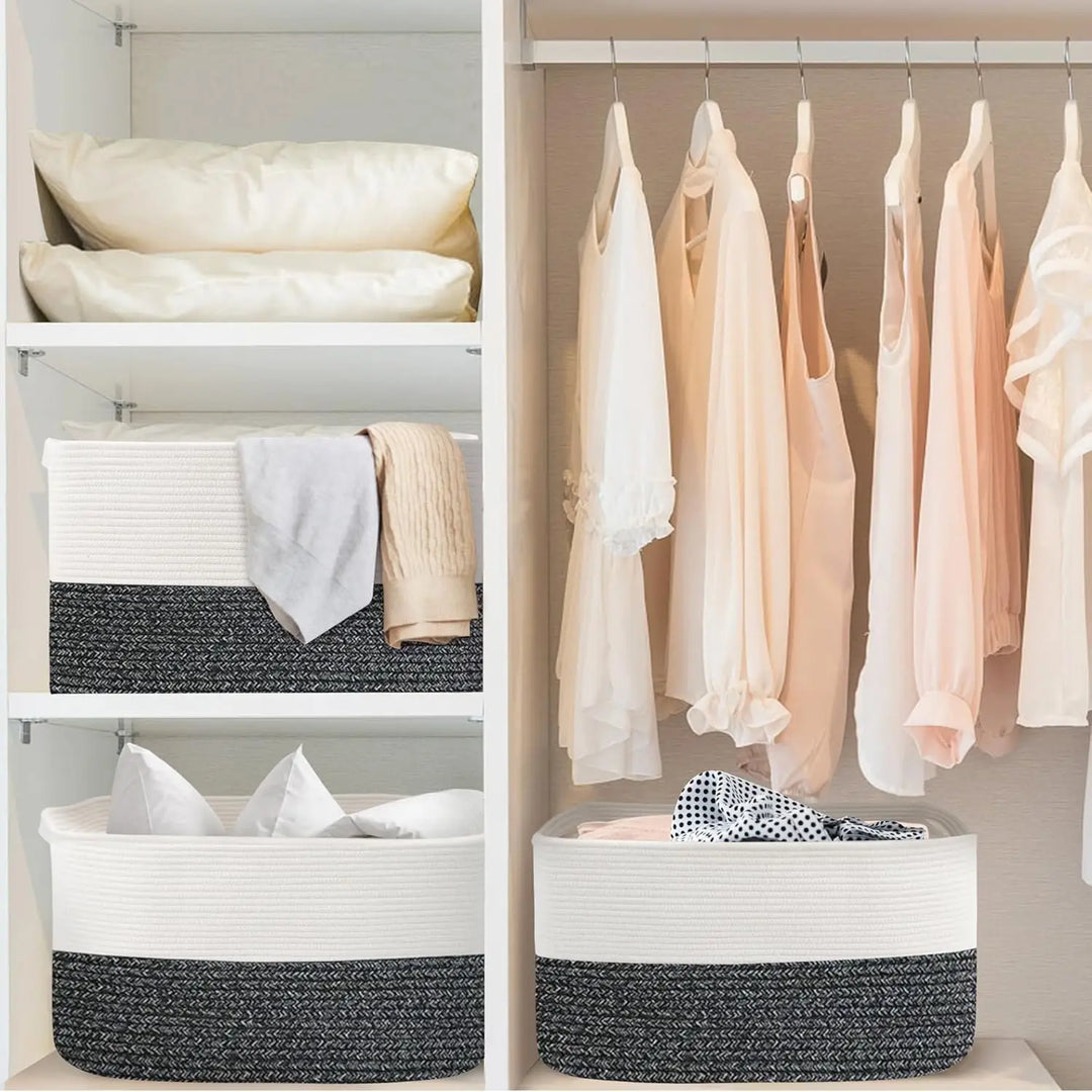 Boho-style extra large cotton rope storage basket for blankets and toys, versatile home organizer