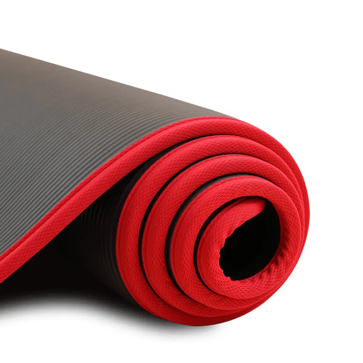 Durable extra thick non-slip yoga mat, perfect for comfortable home gym workouts, stretching & fitness.
