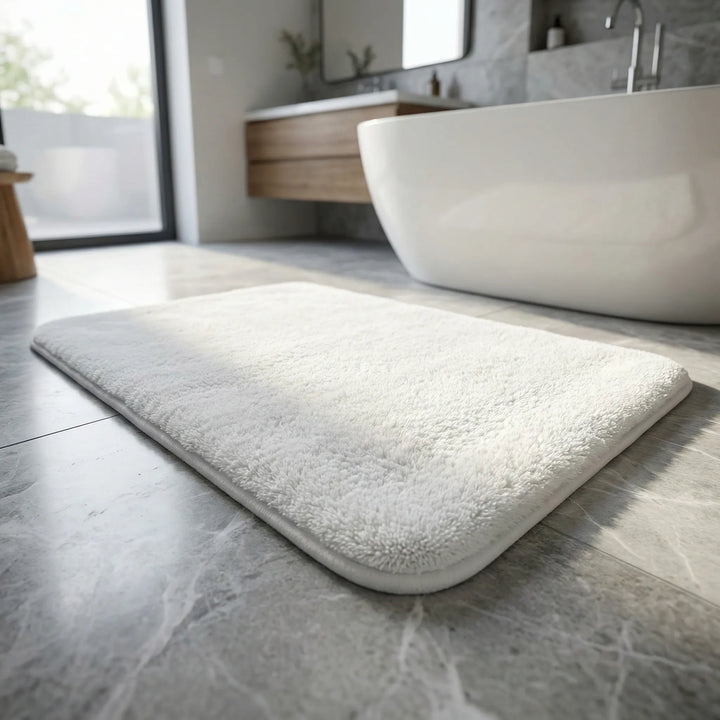 Extra thick Cloudstepper bath mat. Plush, absorbent, non-slip for ultimate bathroom comfort.