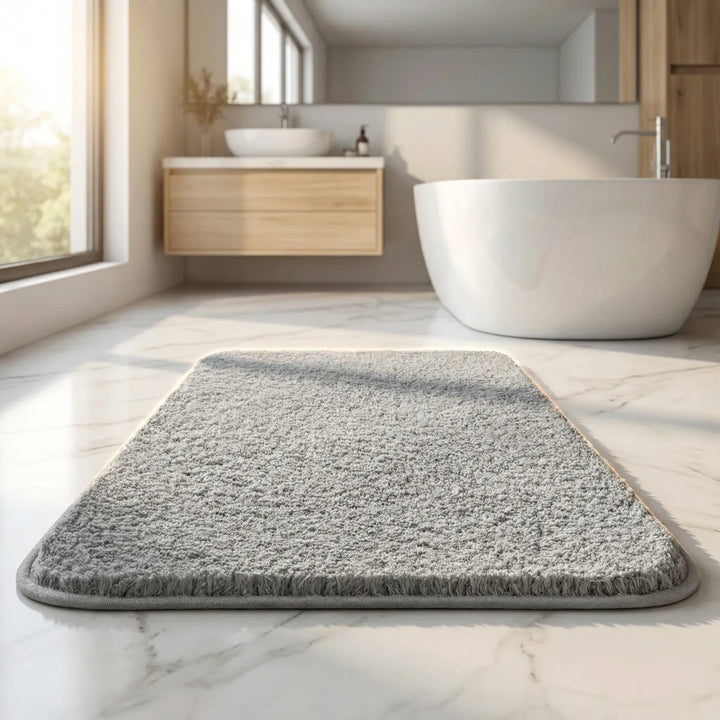 Soft Cloudstepper floor mat for bathroom comfort. Features a stylish wave design & super absorbency.