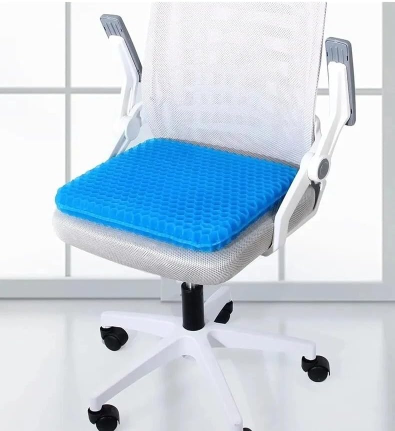Extra-thick cooling gel seat cushion for pressure relief, ergonomic office or car comfort.