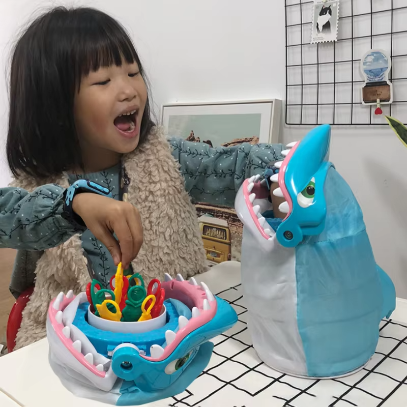 Tabletop Great White Shark reaction game, a hilarious family party game. Safe, interactive fun for kids & adults.