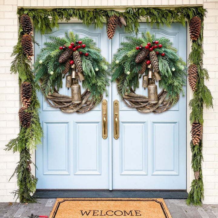 Unique farmhouse boho Christmas wreath, handcrafted with natural elements for festive seasonal decor.