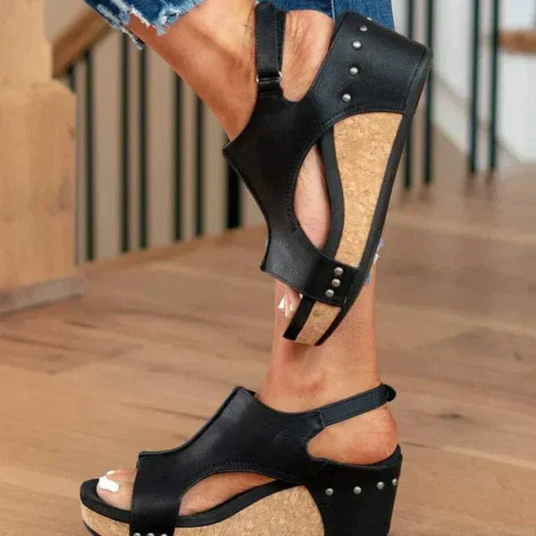 Taupe orthopaedic wedge sandals for women, fashionable, comfortable, and lightweight summer footwear.