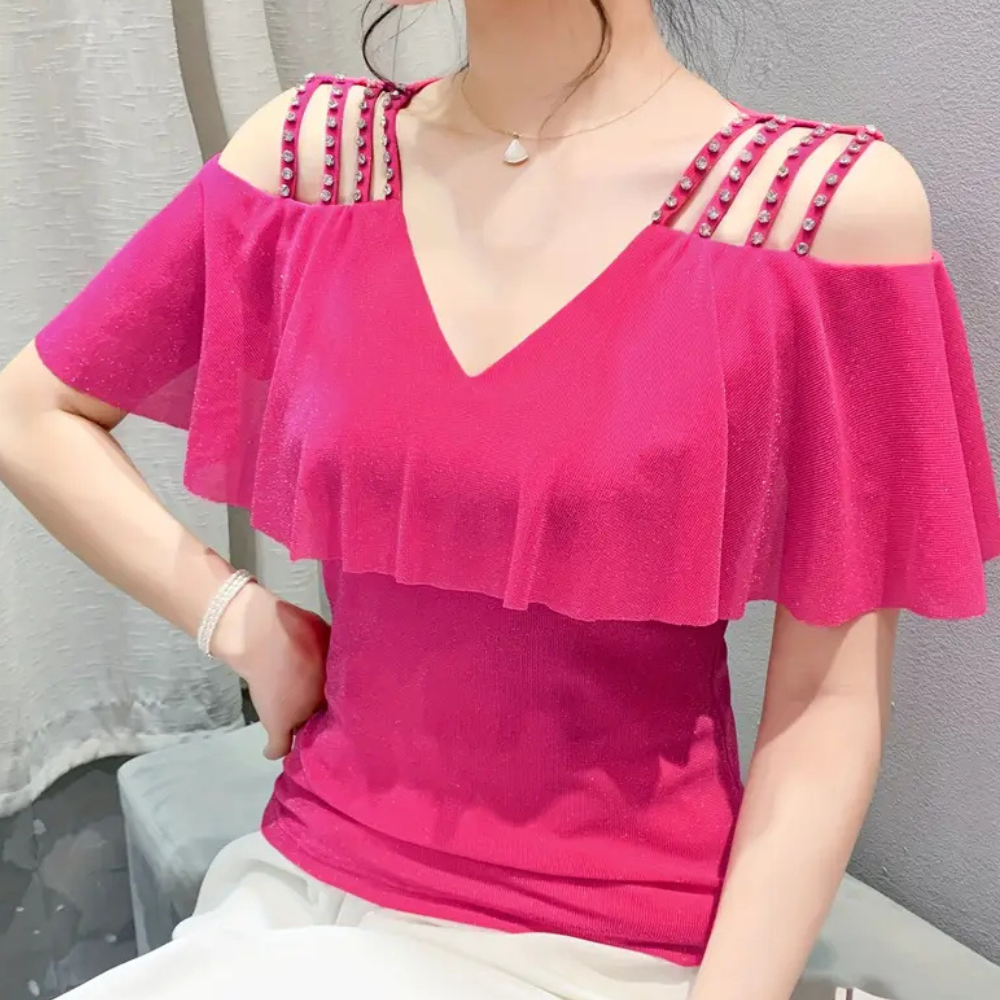 Stylish women's long sleeve V-neck blouse, perfect for spring & fall fashion, offering comfort & elegance.