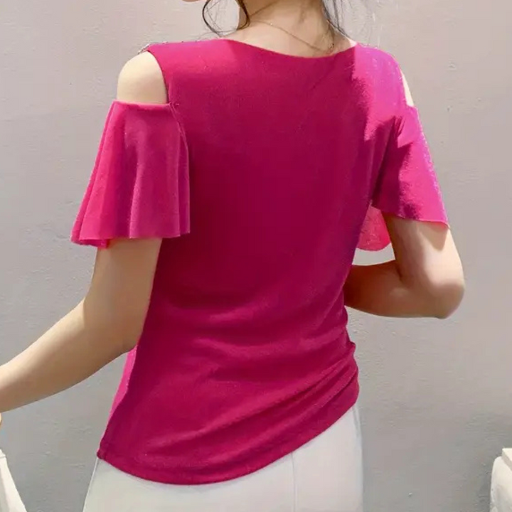 Comfort-fit women's V-neck shirt, long sleeve, a fashionable and versatile top for everyday casual wear.