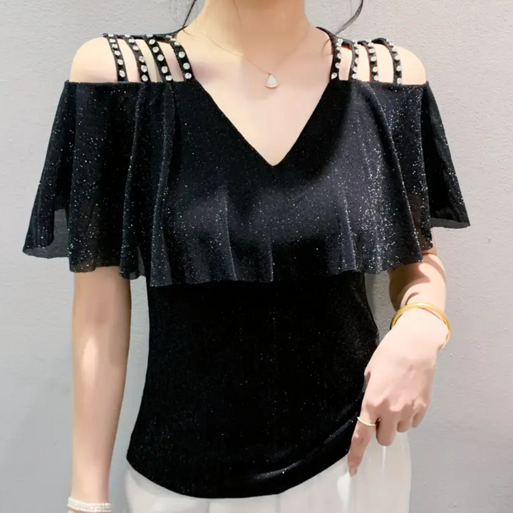 Chic women's V-neck blouse, long sleeve, an elegant and fashionable top suitable for work and casual style.
