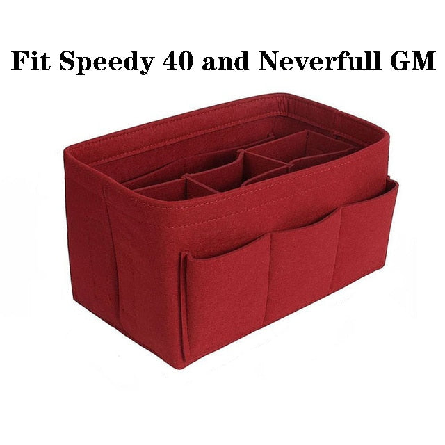 Durable felt handbag organizer for women, featuring multiple pockets for efficient storage.