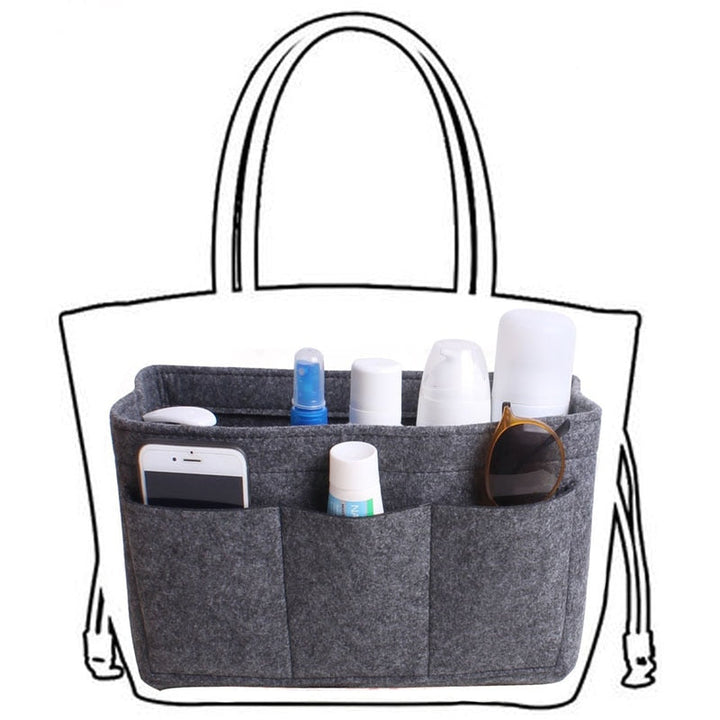 Stylish felt purse insert, a multi-pocket bag organizer for women's daily use and travel.
