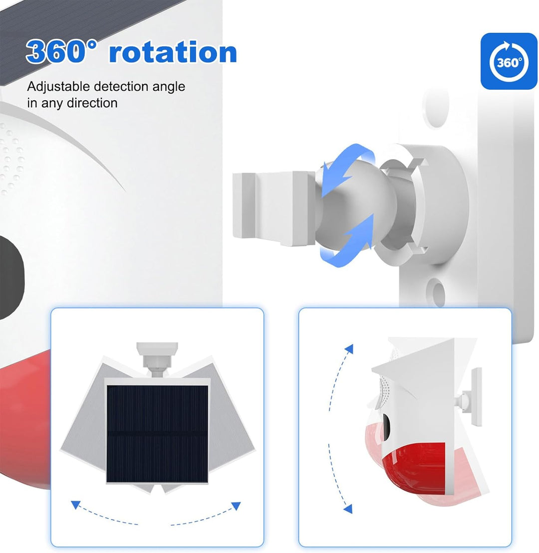 Diagram showing the installation of the Feronix solar motion sensor strobe alarm for farm security.