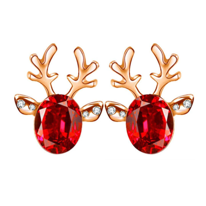 Festive reindeer stud earrings for women. Sterling silver & enamel Christmas holiday jewelry.