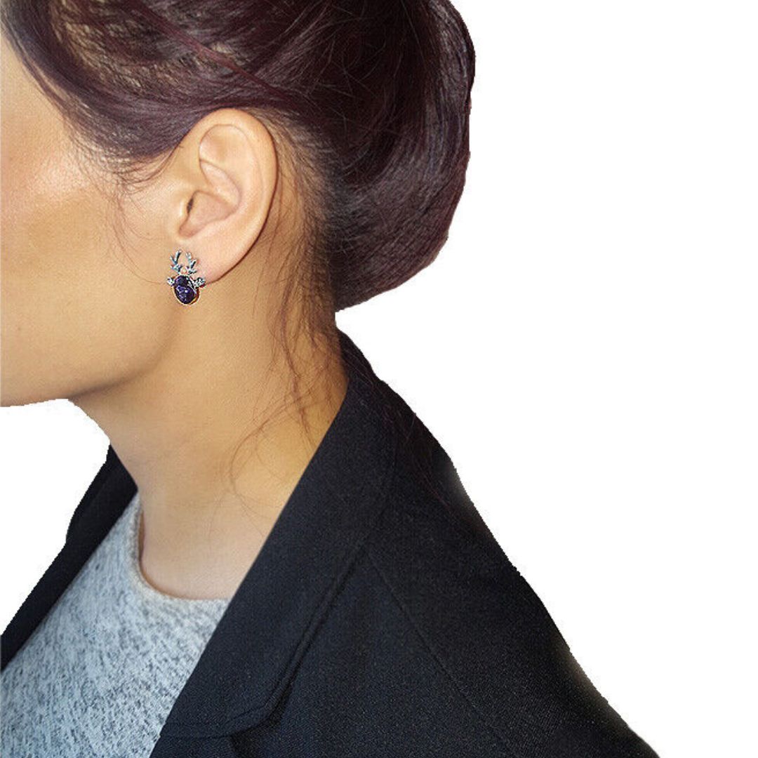 Holiday spirit reindeer earrings for women. Perfect Christmas party & winter festive jewelry.