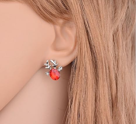 Women's festive reindeer earrings, sterling silver. Perfect holiday style & Christmas jewelry.