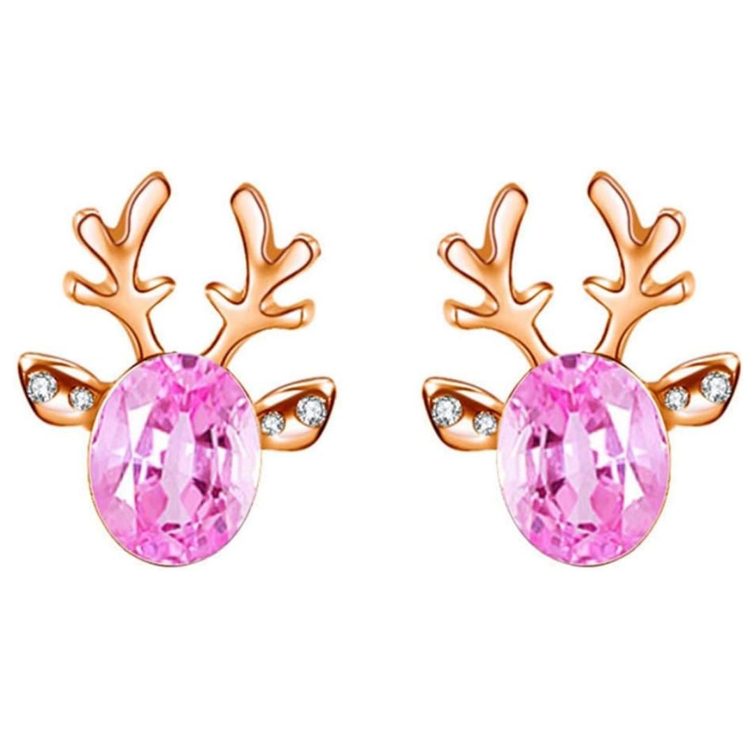 Cute enamel reindeer studs for women. Stylish winter & Christmas holiday jewelry.