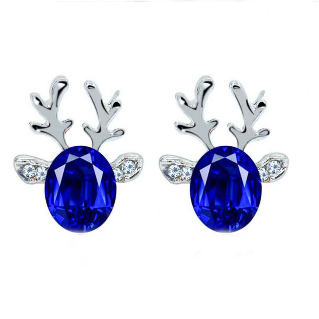 Women's Christmas reindeer stud earrings, sterling silver & enamel festive holiday jewelry gift.