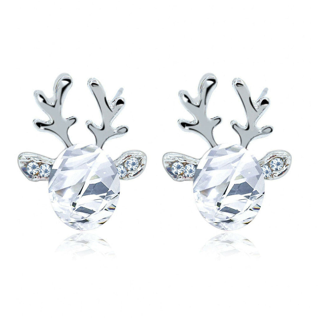 Winter wonderland reindeer stud earrings for women, sterling silver Christmas jewelry.