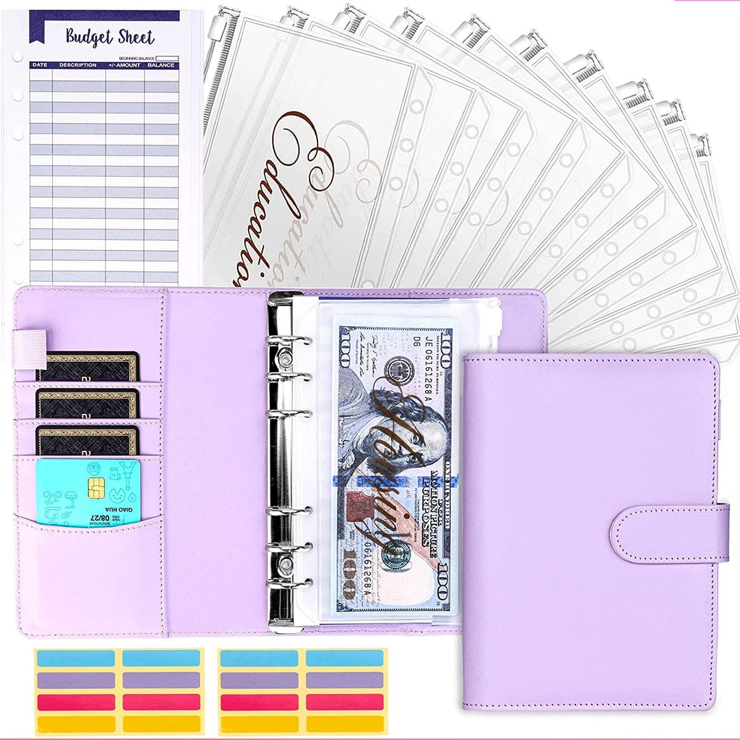 Complete budgeting system: Stylish PU leather binder with cash envelopes & financial planner pages.