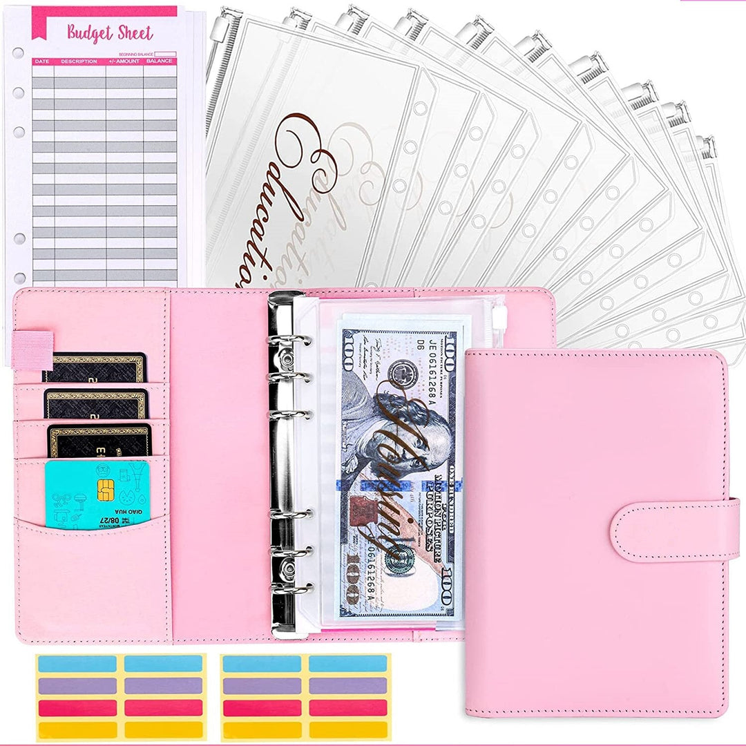 Organize your finances with this durable PU leather budget binder, cash envelopes, & expense tracker.