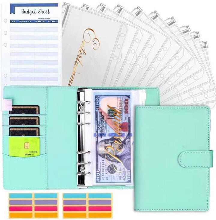 Detailed financial planner with cash envelope system, perfect for budgeting, tracking, & saving money.