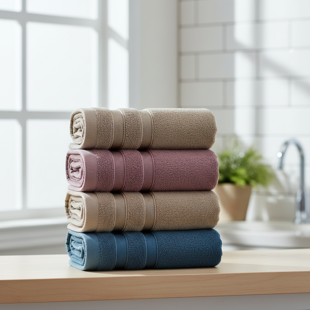 FineTowel unisex striped bamboo fiber towel set, soft and absorbent bath linen for modern bathrooms