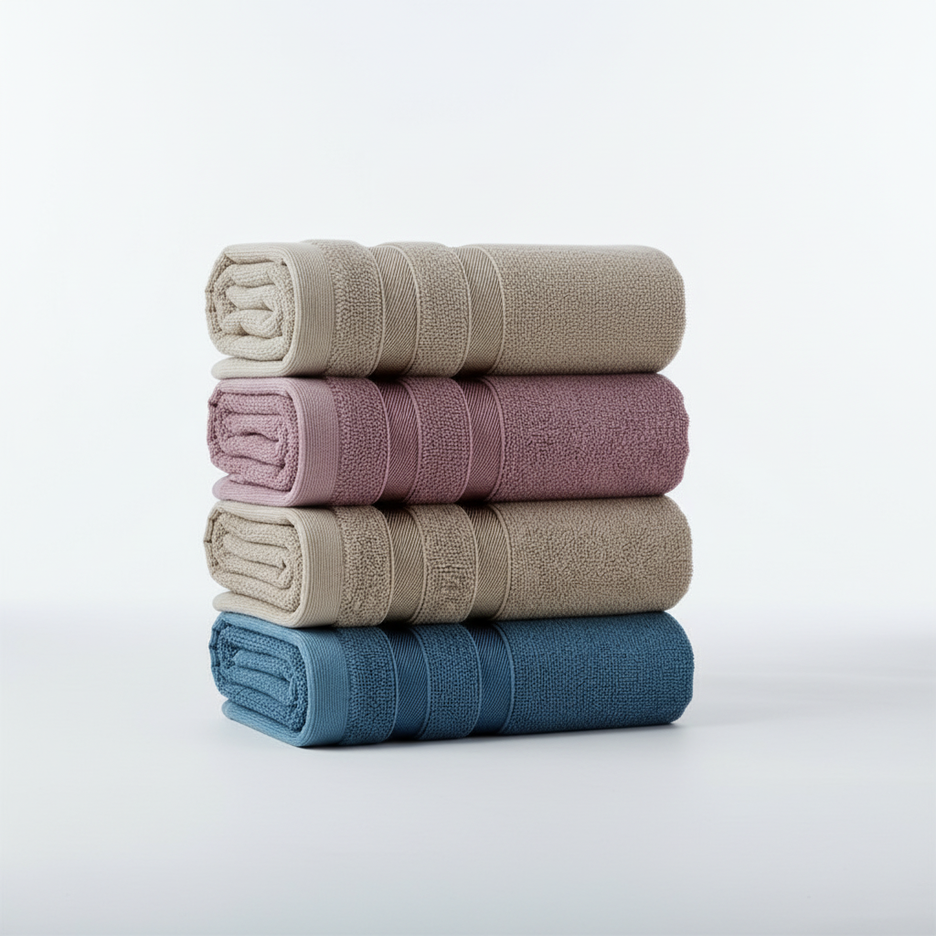 Close-up of striped bamboo towel showcasing soft texture, perfect for modern bathroom decor