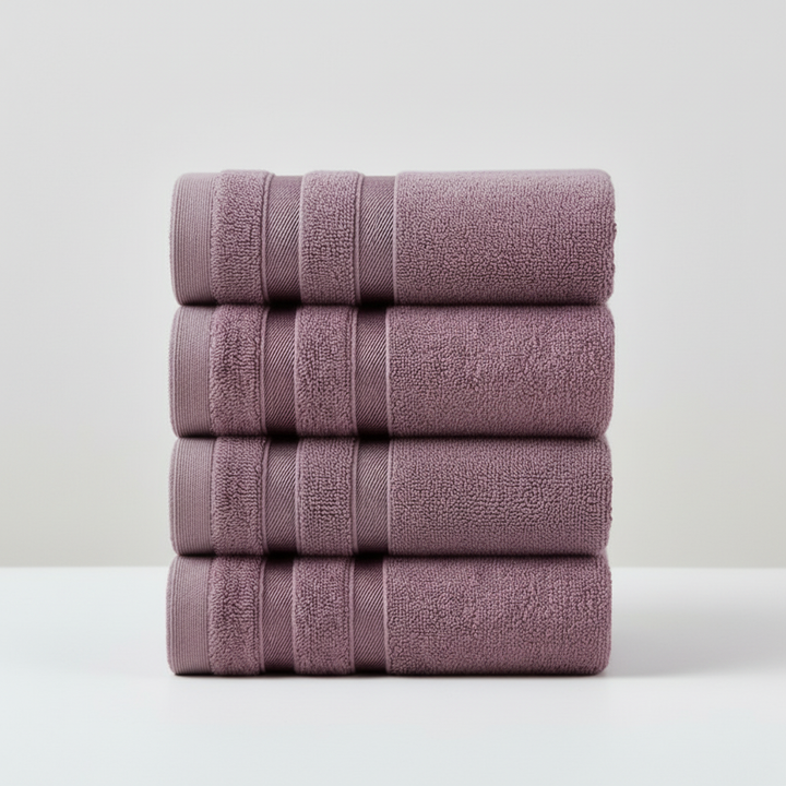 FineTowel striped towel set folded neatly, ready for a luxurious bathroom experience
